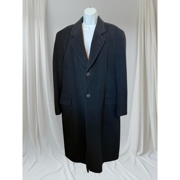 Vintage Silver Cloud Men’s Black Cashmere Blend Long Wool Overcoat Italy Fabric - Picture 1 of 8